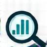 Data Insights Icon showing a magnifying glass over a bar chart